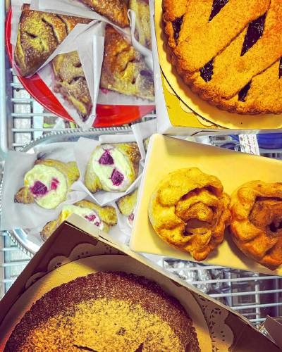 Fresh baked pastries on display at the Little Red Hen Bakery at Upinngil Farm.