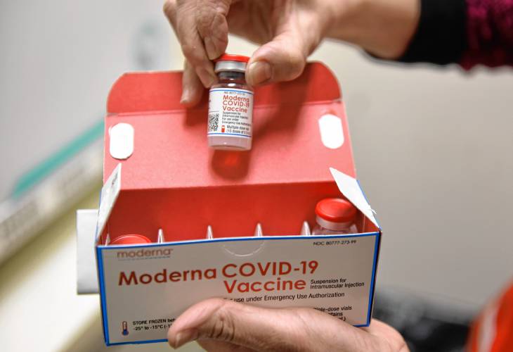 Moderna COVID-19 vaccine vials in South Deerfield.