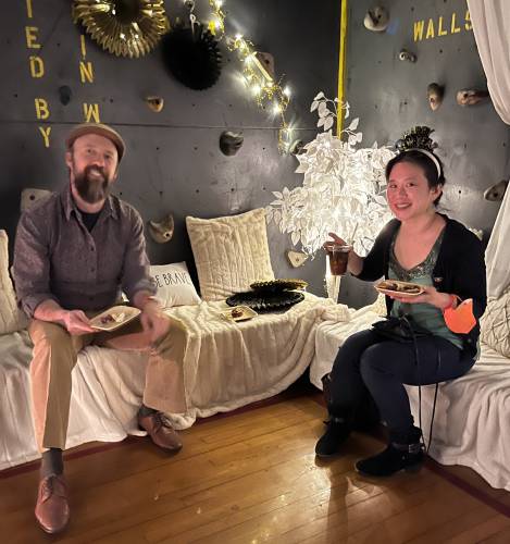 Peter Scherer and Lotus Yu attend the 2022 New Year’s Eve party at Franklin County’s YMCA in Greenfield. The celebration will return for the second year on Saturday.