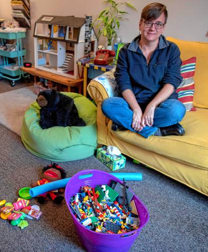 Child therapist Alice Barber in her office in Easthampton.