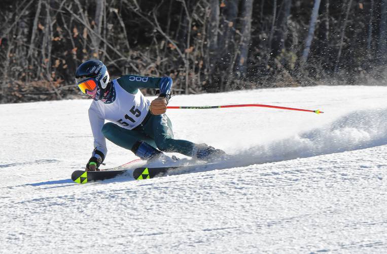 Weston Den Ouden of Mohawk Trail competes in the giant slalom at the PVIAC Individual Championships at Berkshire East in Charlemont on Thursday.