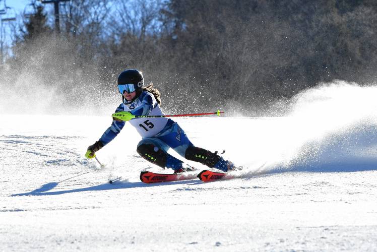 Addie Loomis of Mohawk Trail competes  in the slalom at the PVIAC Individual Championships at Berkshire East in Charlemont on Thursday. 