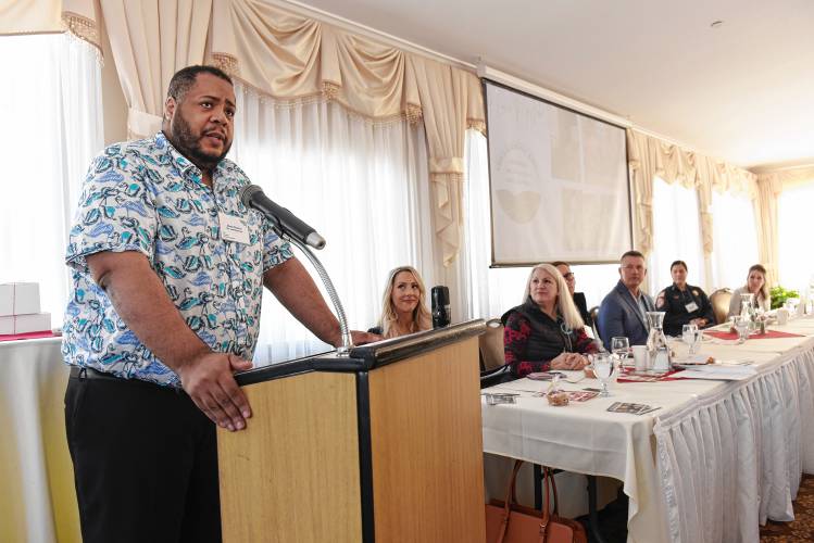 Steven Rickman, executive director of The Learning Knoll, speaks at the Franklin Chamber of Commerce breakfast at Terrazza on Friday morning. The theme was “I Love My Job.”