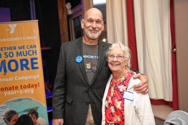 Franklin County’s YMCA CEO Grady Vigneau and YMCA member Edwina Kreps at the kickoff celebration for the Y’s 2024 fundraising campaign at Hawks & Reed Performing Arts Center in Greenfield on Thursday evening.