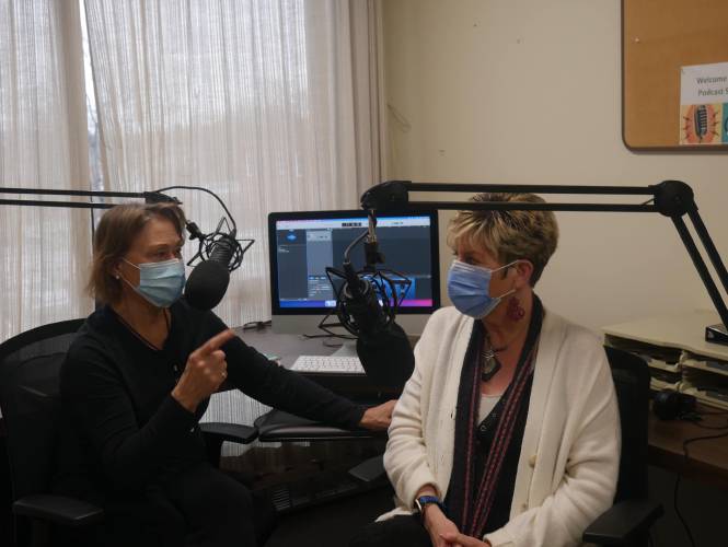 Franklin Medical Reserve Corps volunteer Denise Schwartz interviews Judy Raper, associate dean for community engagement at Greenfield Community College, about her experience during the pandemic. By recording oral histories of older adults in Franklin County to compile a record of their navigation and resilience through the pandemic, Franklin Medical Reserve Corps volunteers felt inspired to launch their latest project, “Prep School: A Readiness Podcast.”