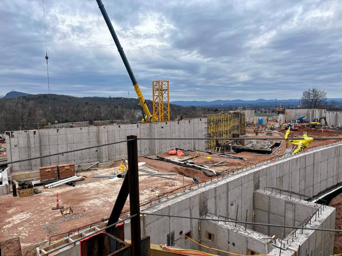 U.S. Rep. Richard Neal, D-Springfield, stopped by the construction site at 110 Cherry St. on Tuesday to gauge progress on development of the new $482.6 million facility expected to open in 2028. The new building’s foundation was taking shape this week.