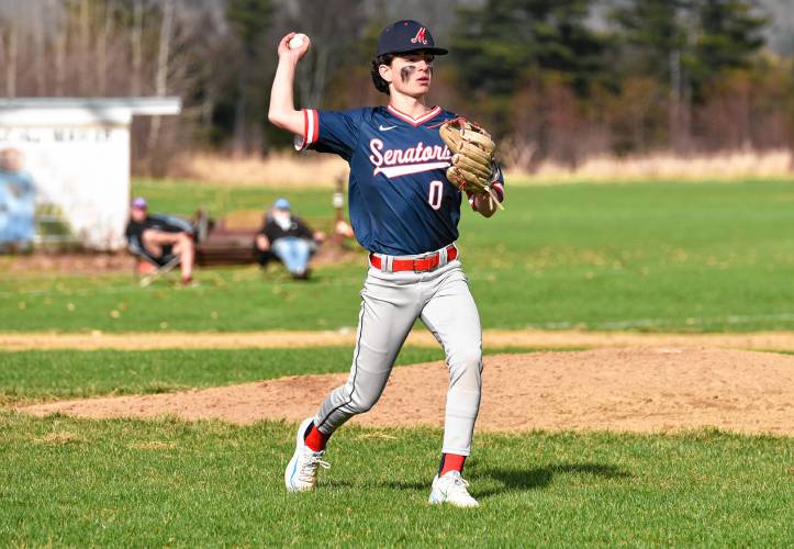 Sam Connors throws the ball to first during a game against Smith Academy earlier this season. 