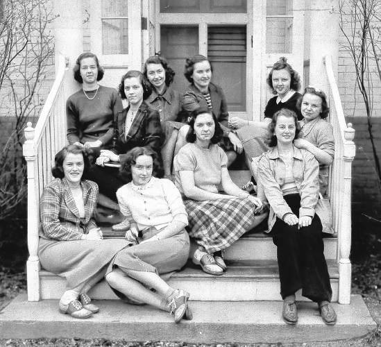 When Jan Hallett Weisblat returned to Mount Holyoke College her senior year after studying abroad in France, she was the president of “Le Foyer,” the small dorm on campus in which French was the only language spoken. Jan is in the middle row on the far right. 