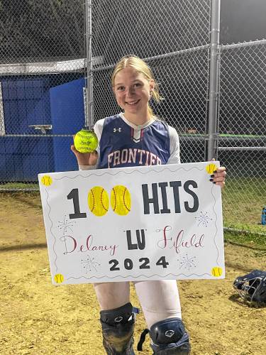 Frontier’s Delaney Fifield recorded the 100th hit of her career during the Redhawks’ win over Wahconah on Thursday night.