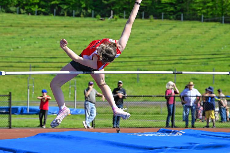 Athol’s Piper Bailey competes in the high jump during a meet against Mohawk Trail in Buckland on Tuesday. 