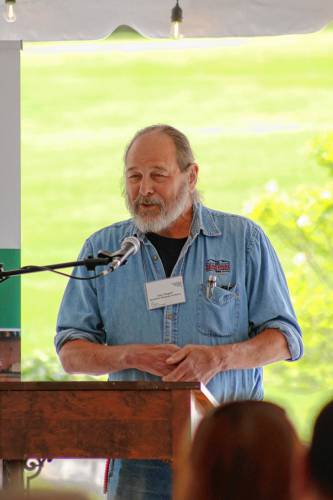 Gary Bogoff, owner of Berkshire Brewing Co. in South Deerfield, speaks during the Franklin County Chamber of Commerce’s May luncheon, “Art of the Craft,” at the Northfield Golf Club.