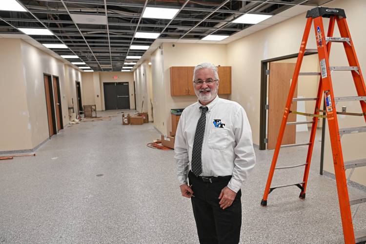 Franklin County Technical School Superintendent Rick Martin inside the new Veterinary Center being built at the Franklin County Technical School for teaching animal science with a veterinary concentration.