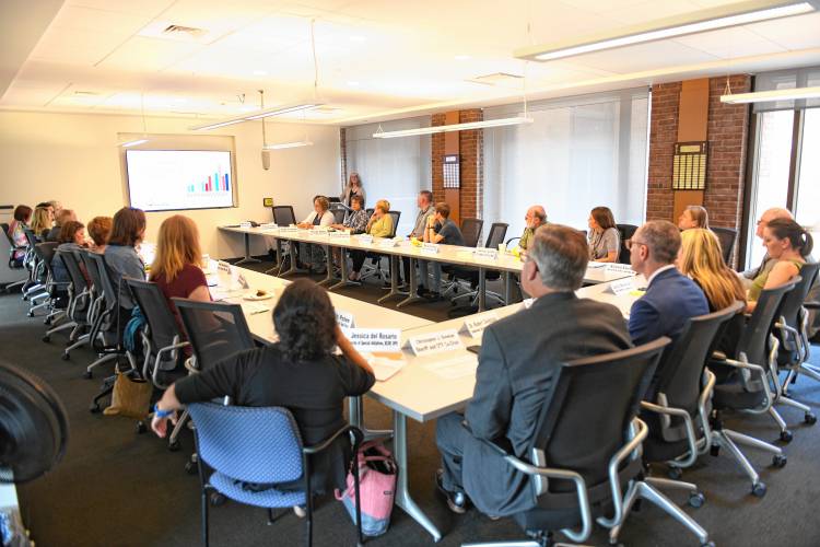 Local and state officials at a meeting of the Opioid Task Force of Franklin County and the North Quabbin Region at Greenfield Community College on Wednesday.