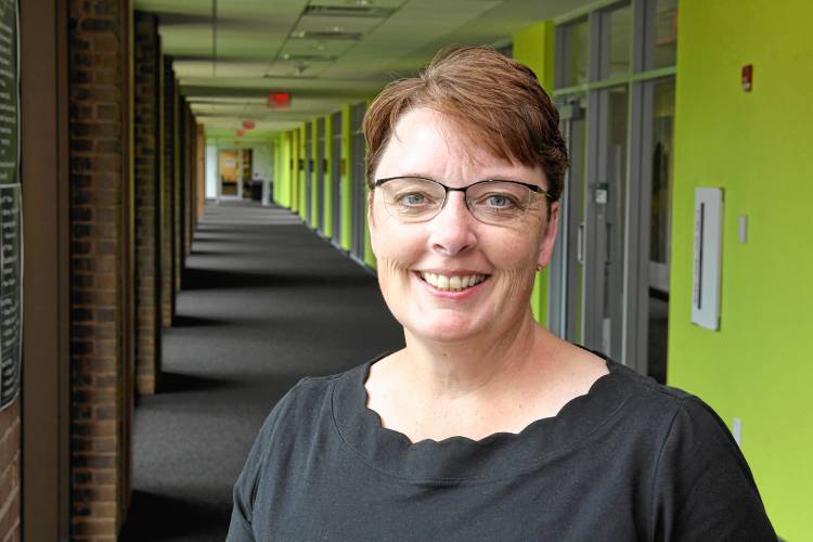 Greenfield Community College President Michelle Schutt outside her office.