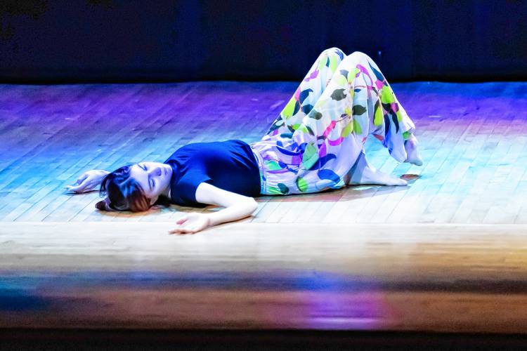 Hannah Whitcomb, 13, performs a solo dance titled “Morning Haze” during a rehearsal for the Franklin County Teen Performing Arts Showcase.