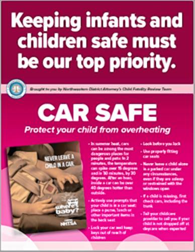 One of the posters offering tips on how to protect children during the summer.