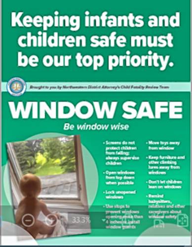 One of the posters offering tips on how to protect children during the summer.