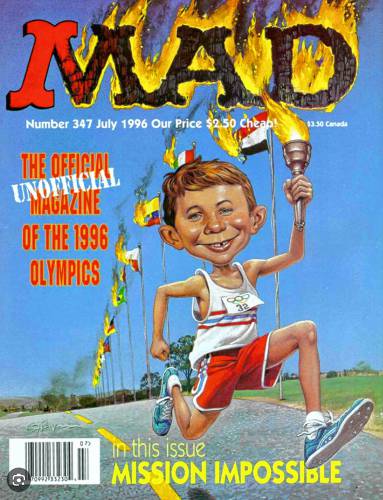 Mad’s mascot Alfred E. Neuman appeared on virtually every cover since 1955. The original vacant, gap-toothed face dates to the late 1800s when a Topeka dentist advertised painless tooth extraction.