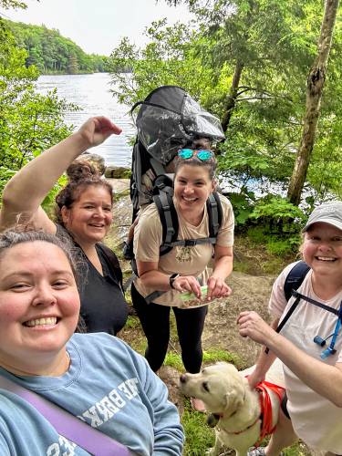 Hikers of the Berkshires chapter of BLOC with Annie Schwartz, left, at Benedict Pond in Great Barrington last month.