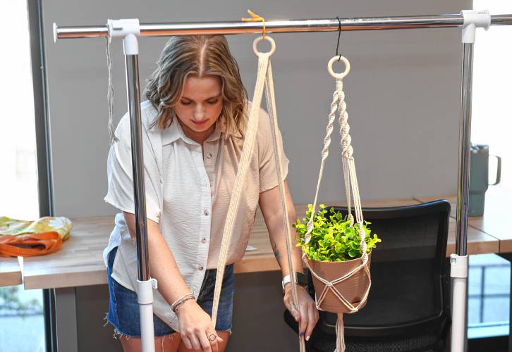 Nicole Zaccari of Springfield taight a macrame class as part of The Roundhouse Craft Series, held at the Greenfield Public Library on Tuesday.