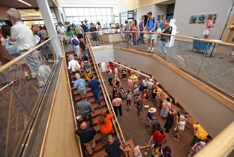 People pour into the Greenfield Public Library during the new building’s grand opening celebration in July 2023. The library will host a first anniversary party on Saturday, July 13, from 10 a.m. to 1 p.m.