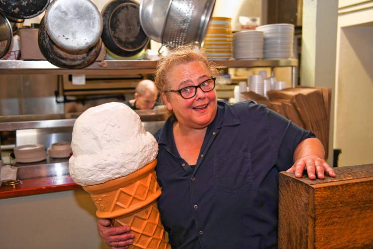 Carolann Zaccara makes the ice cream at the Wagon Wheel Restaurant in Gill.