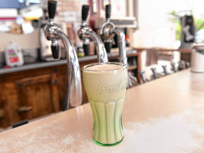 A coffee frappe at The Baker Pharmacy ice cream counter in Shelburne Falls.