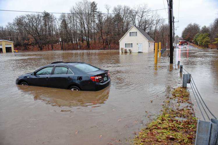 The Green River flooding at  Colrain Street and Woodard Avenue in Greenfield in December 2023. According to a report published by the Berkshire Regional Planning Commission, Greenfield residents specifically have expressed concerns about culverts that are too small to accommodate heavy stormwater flows, gravel and dirt roads with inadequate stormwater drainage, and mudslides following heavy rain. Residents have experienced the impact of the Green River flooding, which has caused damage to properties and farms.