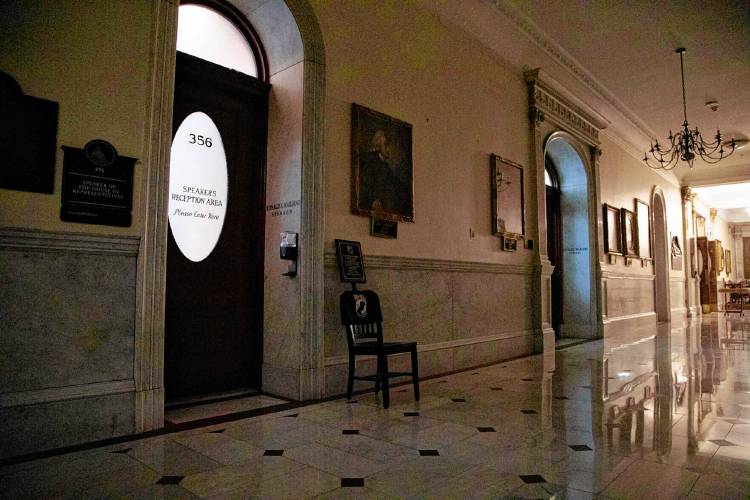 The lights were off outside House Speaker Ron Mariano’s third-floor State House office at around 11 p.m. on July 31.