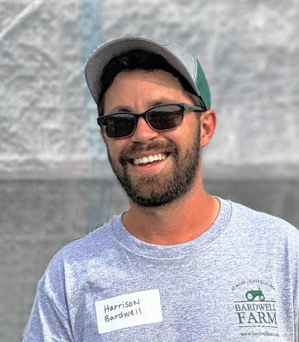 Harrison Bardwell, the ninth-generation farmer who operates Bardwell Farm, speaks about the significance of the PVGrows Investment Fund during an event at his Hatfield farm on June 25.