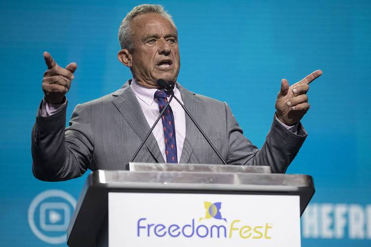 Independent presidential candidate Robert F. Kennedy Jr. speaks during the Freedom Fest at the Caesars Forum Conference Center on July 12.