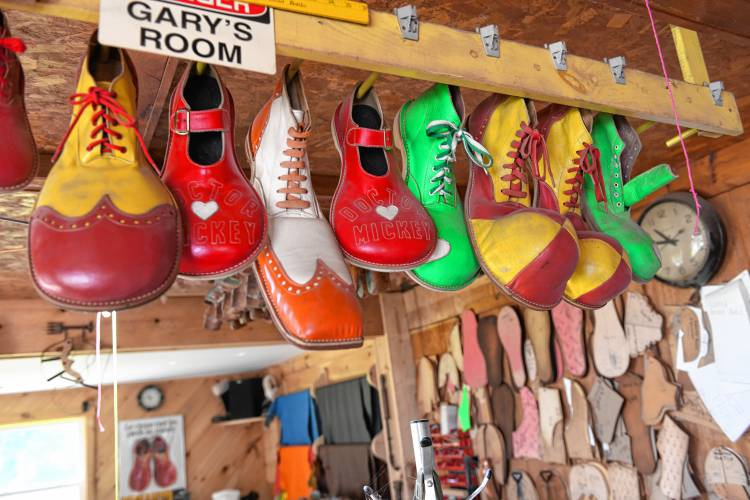 Gary Amiro has operated Jolly Walkers Clown Shoes out of his Wendell home since a couple of years after the deaths of his wife’s aunt and uncle, who founded the business as Bigfoot Clown Shoes. Amiro’s arsenal also includes leather elf shoes, pirate boots and theatrical shoes in addition to the bread-and-butter clown shoes.