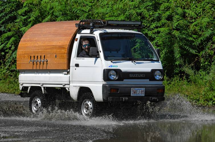 Montague resident Chad Champoux’s 1990 Suzuki Carry has been transformed into a brewery on wheels called the “KEIgerator.”