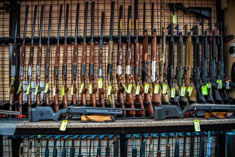 Hunting and competition shooting guns on display for sale in Hempstead, N.Y.