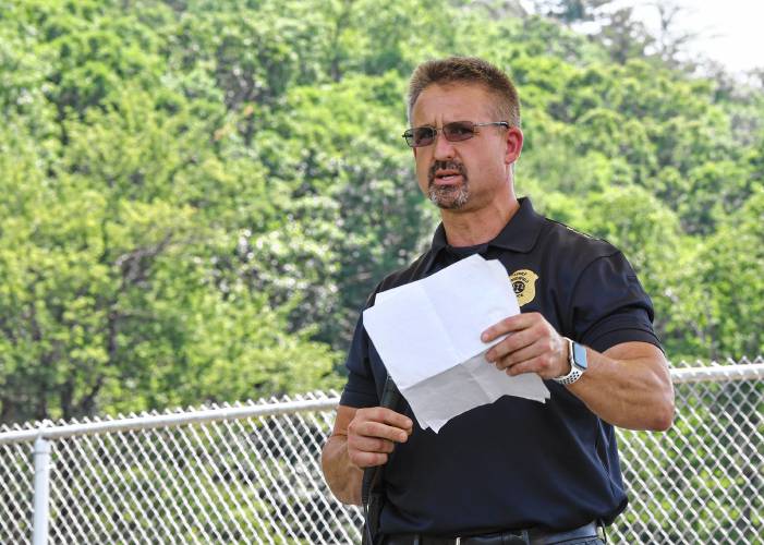 Greenfield Police Chief Todd Dodge speaks at the Juneteenth celebration at Beacon Field.