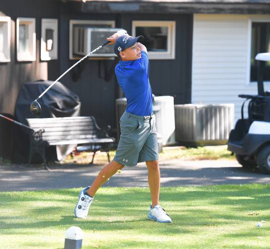 Turners Falls' Rowan Deery tees off on Hole No. 1 during a match against Athol on Tuesday at Thomas Memorial Golf Course in Turners. 