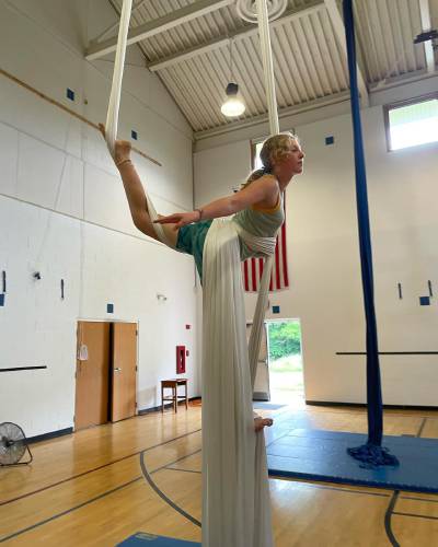 Hilltown Youth Recovery Theatre participants rehearse for their summer performance of “A Midsummer Night’s Dream.” The performance included trapeze work and aerial silk displays.