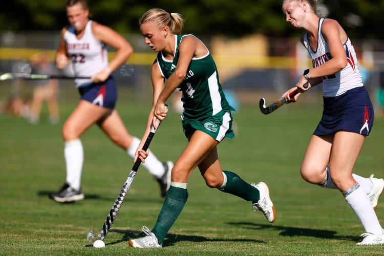 Greenfield’s Henley Gilstrap (4) carries the ball upfield against Frontier in the second quarter Wednesday in South Deerfield.