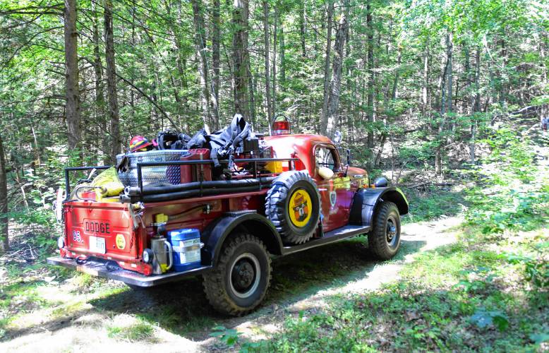 This 1964 Dodge Power Wagon was among the vehicles used for a controlled burn in the Leyden Wildlife Management Area by MassWildlife and other agencies on Wednesday.