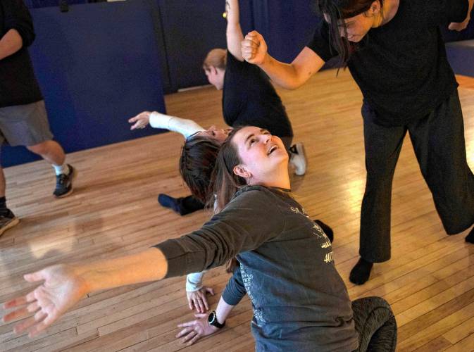 Allison Reding, a member of The Human Agenda Theater, during a rehearsal at Easthampton’s CitySpace. The group is one of the 10 projects selected for the 2024 Pay It Forward program.