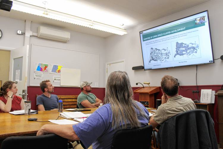 Planning Board and Economic Development Committee members deliberate over proposed amendments to the city’s cluster development ordinance on Thursday.