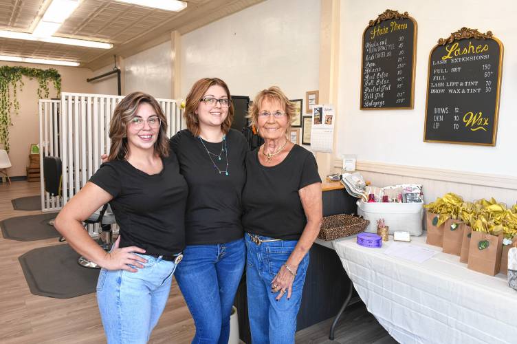 Megan Delisle-Hale, Crystal Jarvenpaa and Judy Dacyczyn of Hilltown Hair Salon in Shelburne Falls.