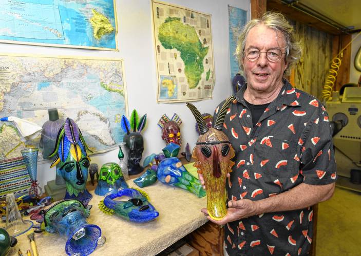 Robert Dane in his Heath studio with some of his African-inspired work.