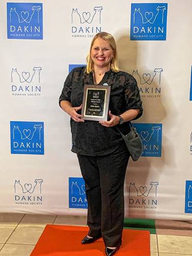 Northwestern Assistant District Attorney Erin Aiello was honored by Dakin Humane Society last week in recognition of her work on behalf of animals. She received the Frances M. Wells Award, given to an individual for notable contributions to the health and welfare of animals.