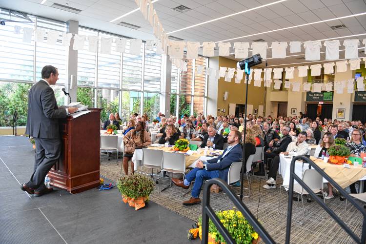 Children’s Advocacy Center of Franklin County and North Quabbin Executive Director Jeffrey Trant speaks at the annual Help, Hope and Healing Breakfast held at Greenfield Community College on Friday. 