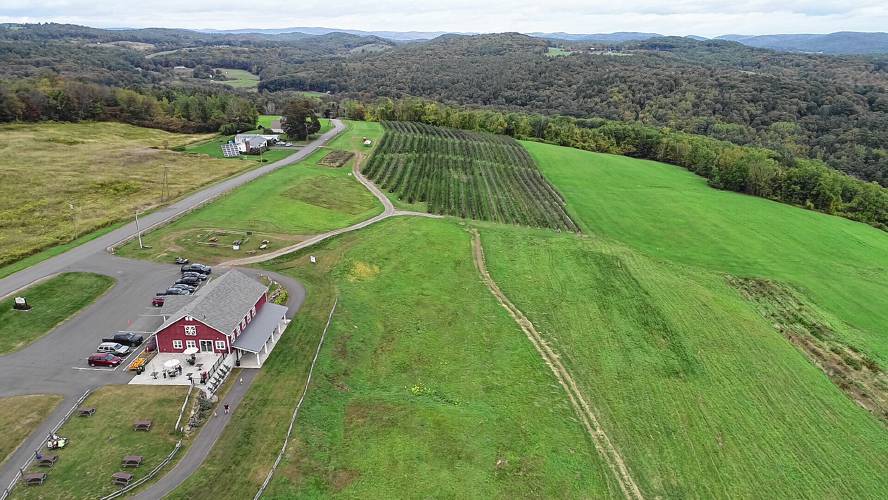 An aerial view of Apex Orchards in Shelburne Falls.