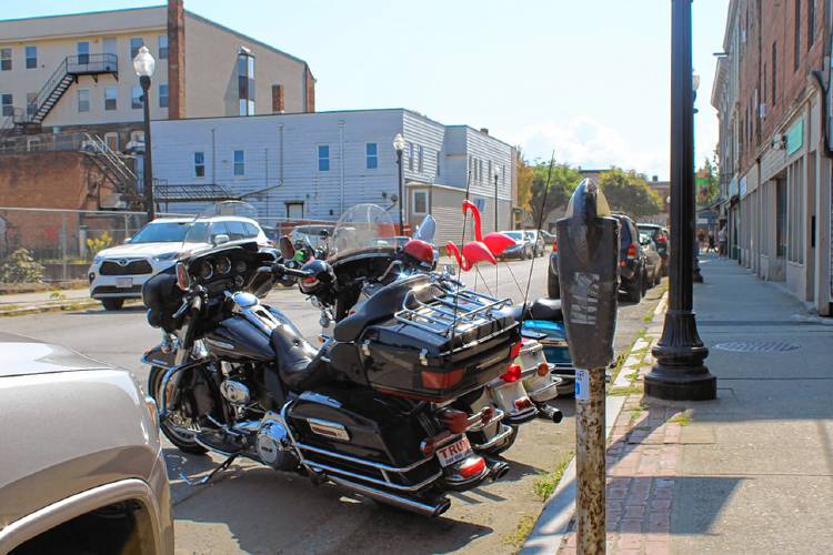 A group of Harleys outside of Smitty’s Pub during the Bernardston HOG chapter reunion last week.