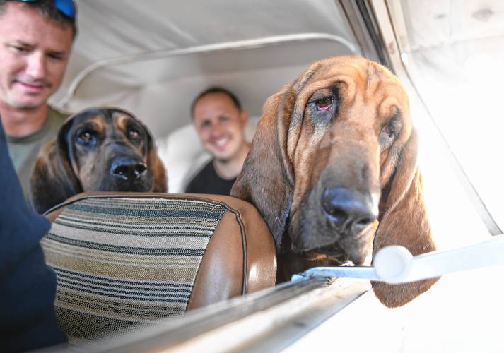 Tracking dogs and their handlers in a Cessna 172 at the Orange Municipal Airport on Monday. 