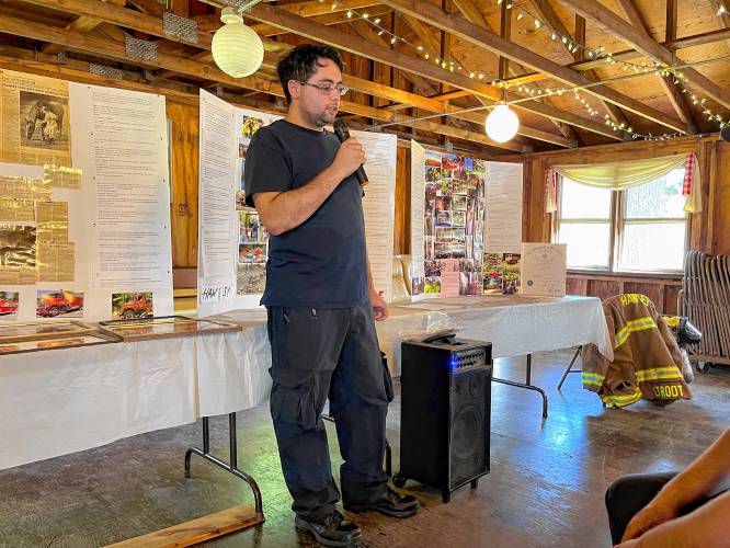 Hawley Fire Lt. Hussain Hamdan speaks during a Sept. 15 celebration marking the Hawley Volunteer Fire Department’s 40th anniversary.