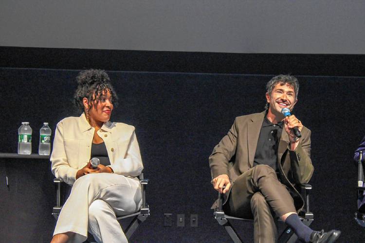 Lilli Cooper and Matt Dallas answer questions following the screening of the film “Sheepdog” at the 40th Annual Boston Film Festival.